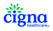 The image features a logo with the word CIGNA prominently displayed in white letters against a blue background, with a green leaf design above the text. Below the main text, there is smaller text that reads SIGNA HEALTH PARTNERS. The logo has a clean and corporate appearance.